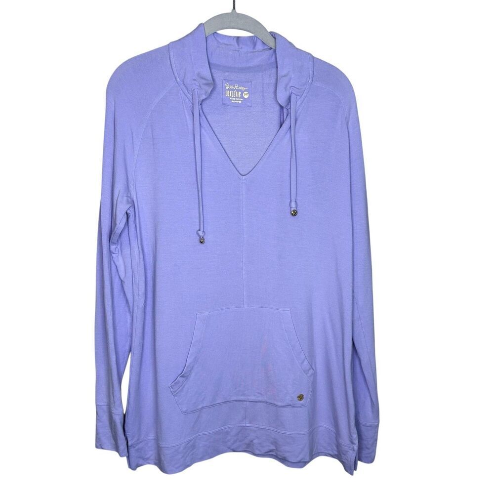 Lilly Pulitzer Cassi Luxletic Hoodie Medium Purple V Neck Modal Pullover Top